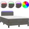 Image de vidaXL Lit boxspring avec matelas & LED gris foncé 120x200 cm velours