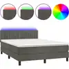 Image de vidaXL Lit boxspring avec matelas & LED gris foncé 140x190 cm velours