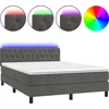 Image de vidaXL Lit boxspring avec matelas & LED gris foncé 140x200 cm velours