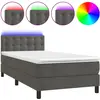 Image de vidaXL Lit boxspring avec matelas & LED gris foncé 100x200 cm velours