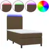 Image de vidaXL Lit Boxspring avec matelas & LED Marron foncé 100x200 cm Tissu