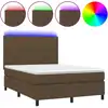 Image de vidaXL Lit Boxspring avec matelas & LED Marron foncé 140x200 cm Tissu