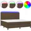 Image de vidaXL Lit Boxspring avec matelas & LED Marron foncé 200x200 cm Tissu