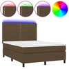Image de vidaXL Lit Boxspring avec matelas & LED Marron foncé 140x200 cm Tissu
