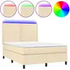 Image de vidaXL Lit Boxspring avec matelas & LED Crème 140x200 cm Tissu