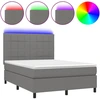 Image de vidaXL Lit boxspring avec matelas & LED gris foncé 140x200 cm Tissu