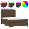 Image de vidaXL Lit Boxspring avec matelas & LED Marron foncé 140x190 cm Tissu