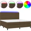 Image de vidaXL Lit Boxspring avec matelas & LED Marron foncé 200x200 cm Tissu