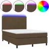 Image de vidaXL Lit Boxspring avec matelas & LED Marron foncé 140x190 cm Tissu