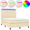 Image de vidaXL Lit Boxspring avec matelas & LED Crème 140x190 cm Tissu