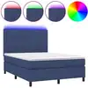 Image de vidaXL Lit Boxspring avec matelas & LED Bleu 140x190 cm Tissu