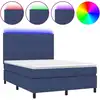 Image de vidaXL Lit Boxspring avec matelas & LED Bleu 140x200 cm Tissu