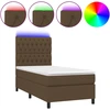 Image de vidaXL Lit Boxspring avec matelas & LED Marron foncé 100x200 cm Tissu