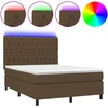 Image de vidaXL Lit Boxspring avec matelas & LED Marron foncé 140x190 cm Tissu