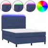 Image de vidaXL Lit Boxspring avec matelas & LED Bleu 140x190 cm Tissu