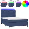 Image de vidaXL Lit Boxspring avec matelas & LED Bleu 140x200 cm Tissu