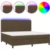 Image de vidaXL Lit Boxspring avec matelas & LED Marron foncé 200x200 cm Tissu