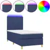 Image de vidaXL Lit Boxspring avec matelas & LED Bleu 90x200 cm Tissu