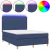 Image de vidaXL Lit Boxspring avec matelas & LED Bleu 140x190 cm Tissu