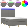 Image de vidaXL Lit boxspring avec matelas & LED gris foncé 140x200 cm Tissu