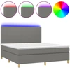 Image de vidaXL Lit boxspring avec matelas & LED gris foncé 160x200 cm Tissu