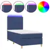 Image de vidaXL Lit Boxspring avec matelas & LED Bleu 100x200 cm Tissu