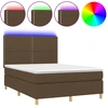 Image de vidaXL Lit Boxspring avec matelas & LED Marron foncé 140x190 cm Tissu