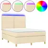 Image de vidaXL Lit Boxspring avec matelas & LED Crème 140x190 cm Tissu