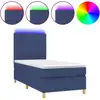 Image de vidaXL Lit Boxspring avec matelas & LED Bleu 100x200 cm Tissu