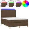 Image de vidaXL Lit Boxspring avec matelas & LED Marron foncé 140x190 cm Tissu