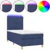 Image de vidaXL Lit Boxspring avec matelas & LED Bleu 100x200 cm Tissu
