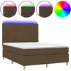 Image de vidaXL Lit Boxspring avec matelas & LED Marron foncé 140x200 cm Tissu