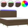 Image de vidaXL Lit Boxspring avec matelas & LED Marron foncé 180x200 cm Tissu