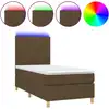 Image de vidaXL Lit Boxspring avec matelas & LED Marron foncé 90x200 cm Tissu