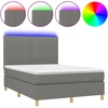 Image de vidaXL Lit boxspring avec matelas & LED gris foncé 140x190 cm Tissu
