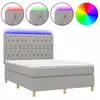 Image de vidaXL Lit boxspring avec matelas & LED gris clair 140x190 cm Tissu