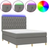 Image de vidaXL Lit boxspring avec matelas & LED gris foncé 140x190 cm Tissu