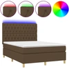 Image de vidaXL Lit Boxspring avec matelas & LED Marron foncé 140x200 cm Tissu
