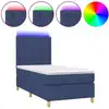 Image de vidaXL Lit Boxspring avec matelas & LED Bleu 90x200 cm Tissu