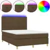 Image de vidaXL Lit Boxspring avec matelas & LED Marron foncé 140x190 cm Tissu