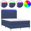 Image de vidaXL Lit Boxspring avec matelas & LED Bleu 140x190 cm Tissu
