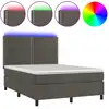 Image de vidaXL Lit boxspring avec matelas & LED gris foncé 140x200 cm velours