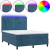 Image de vidaXL Lit boxspring avec matelas & LED bleu foncé 140x190 cm velours
