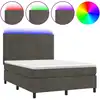 Image de vidaXL Lit boxspring avec matelas & LED gris foncé 140x200 cm velours