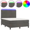 Image de vidaXL Lit boxspring avec matelas & LED gris foncé 140x190 cm velours