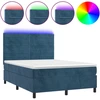 Image de vidaXL Lit boxspring avec matelas & LED bleu foncé 140x190 cm velours