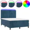 Image de vidaXL Lit boxspring avec matelas & LED bleu foncé 140x190 cm velours