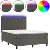 Image de vidaXL Lit boxspring avec matelas & LED gris foncé 140x200 cm velours