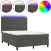 Image de vidaXL Lit boxspring avec matelas & LED gris foncé 140x190 cm velours