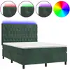 Image de vidaXL Lit boxspring avec matelas & LED vert foncé 140x190 cm velours